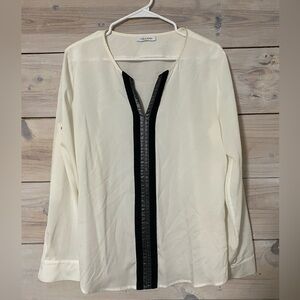 Calvin Klein Cream Blouse with Black Trim